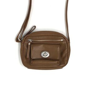 Danier compact brown pebble leather purse / cross body / shoulder bag